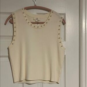 Pearl Studded Cream Sleeveless Top